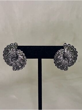 Avon 1988 Fanfare Faux Marcasite Double Fan Earrings